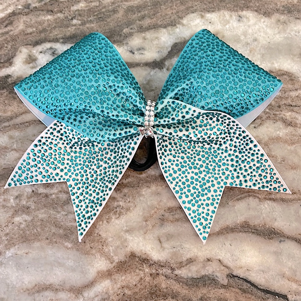 Teal Ombré Rhinestone Cheer Bow